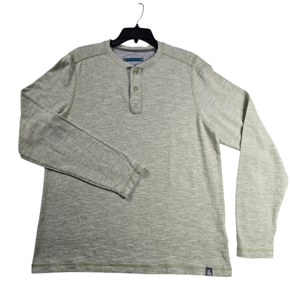The North Face Men Medium Long Sleeve Henley Green Buttons Pullover Cotton Blend